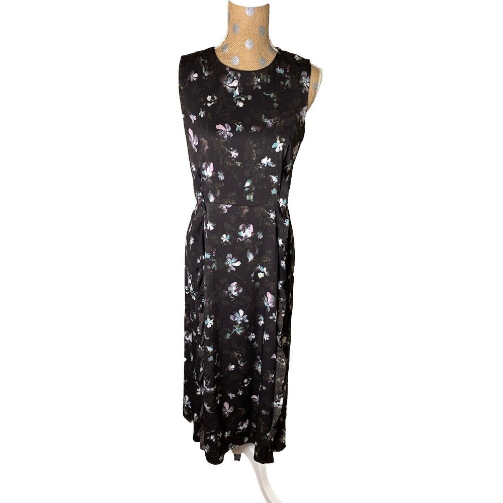 Simply Vera Wang Women’s Black Midi Floral Whimsigoth Dress Ruffles Medium Fairy - Picture 1 of 13